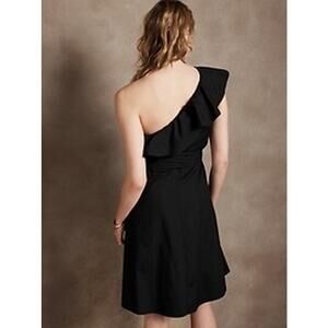 Banana Republic One Shoulder, Belted Ruffle Midi Dress, Cotton, Black XL Tall
